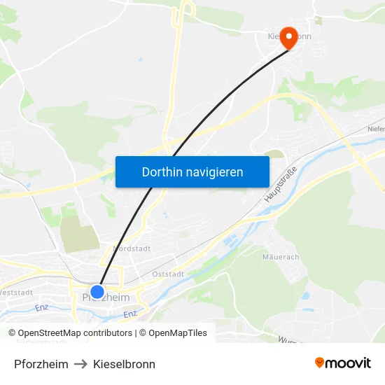 Pforzheim to Kieselbronn map