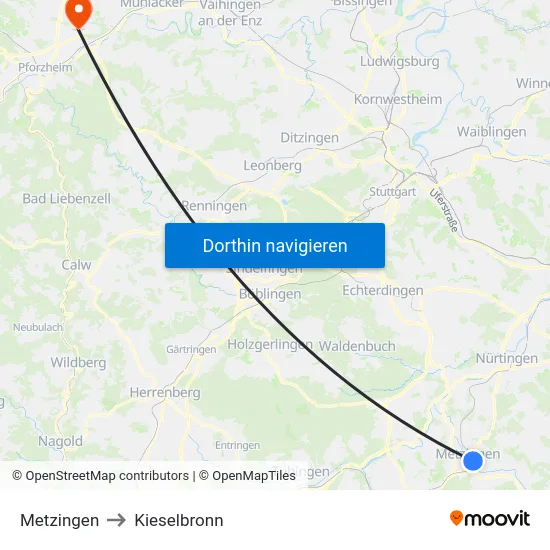 Metzingen to Kieselbronn map