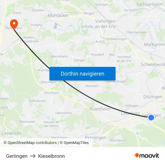 Gerlingen to Kieselbronn map