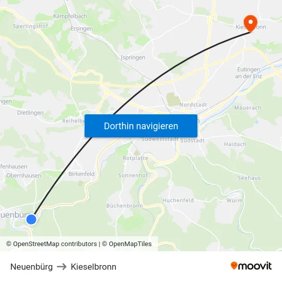 Neuenbürg to Kieselbronn map