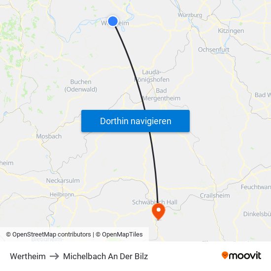 Wertheim to Michelbach An Der Bilz map