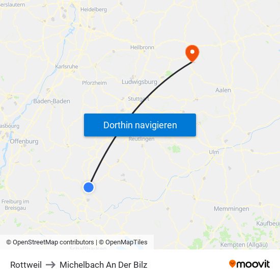 Rottweil to Michelbach An Der Bilz map