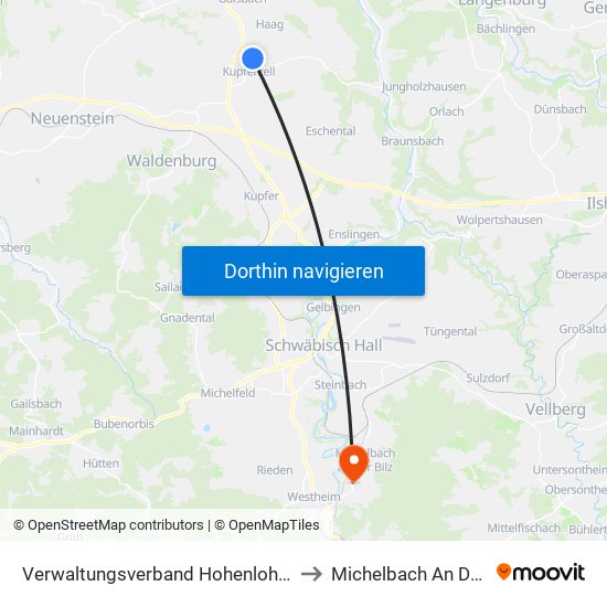 Verwaltungsverband Hohenloher Ebene to Michelbach An Der Bilz map