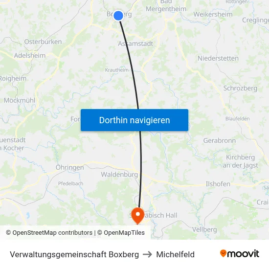 Verwaltungsgemeinschaft Boxberg to Michelfeld map