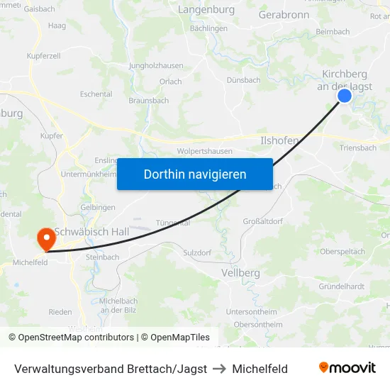 Verwaltungsverband Brettach/Jagst to Michelfeld map