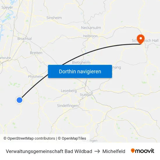 Verwaltungsgemeinschaft Bad Wildbad to Michelfeld map