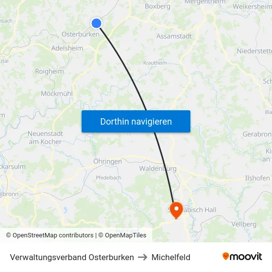 Verwaltungsverband Osterburken to Michelfeld map