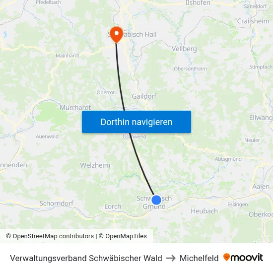 Verwaltungsverband Schwäbischer Wald to Michelfeld map