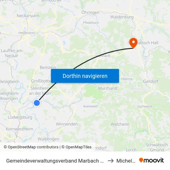 Gemeindeverwaltungsverband Marbach am Neckar to Michelfeld map