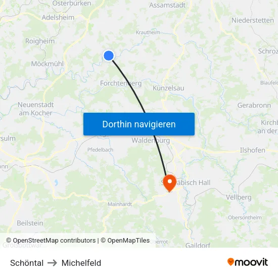 Schöntal to Michelfeld map
