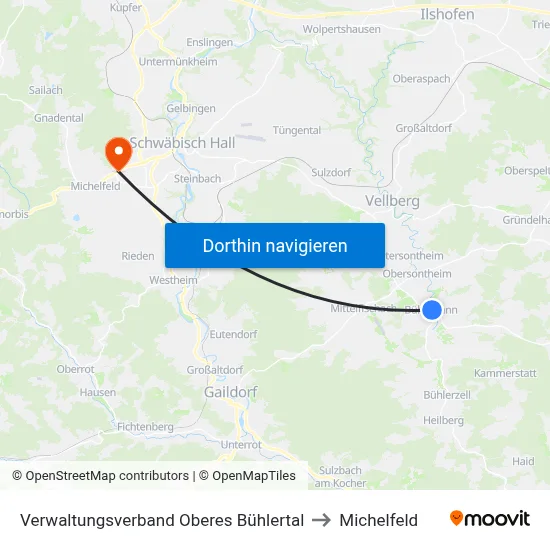Verwaltungsverband Oberes Bühlertal to Michelfeld map
