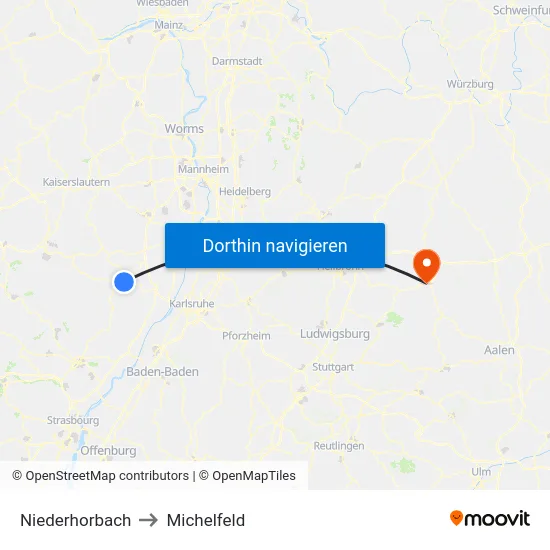 Niederhorbach to Michelfeld map