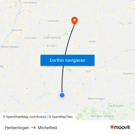 Herbertingen to Michelfeld map