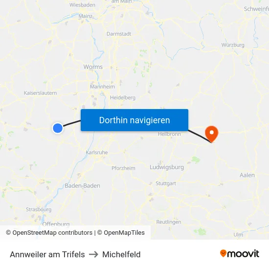 Annweiler am Trifels to Michelfeld map