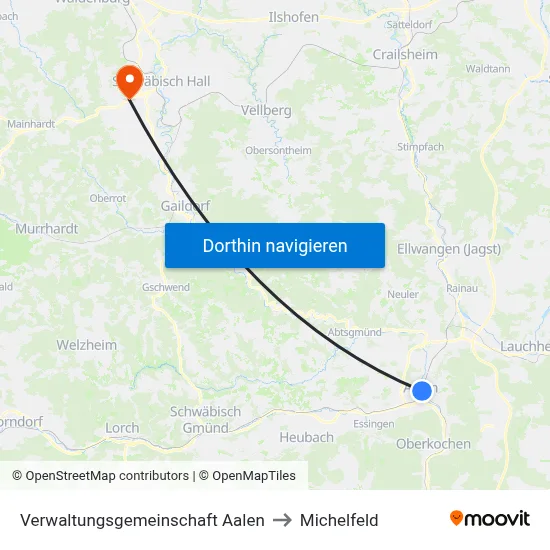 Verwaltungsgemeinschaft Aalen to Michelfeld map
