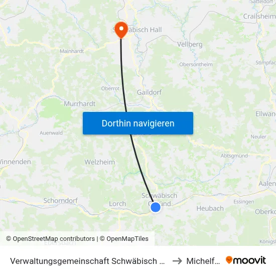 Verwaltungsgemeinschaft Schwäbisch Gmünd to Michelfeld map