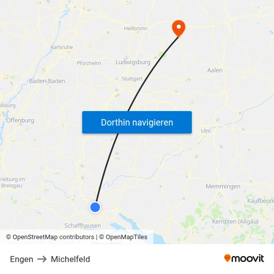 Engen to Michelfeld map