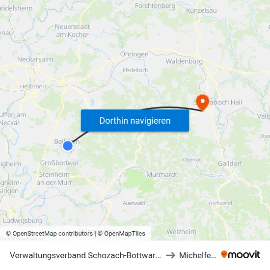 Verwaltungsverband Schozach-Bottwartal to Michelfeld map