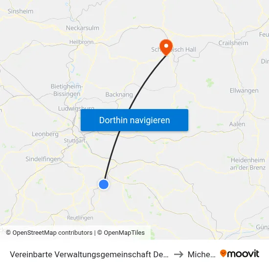 Vereinbarte Verwaltungsgemeinschaft Der Stadt Nürtingen to Michelfeld map