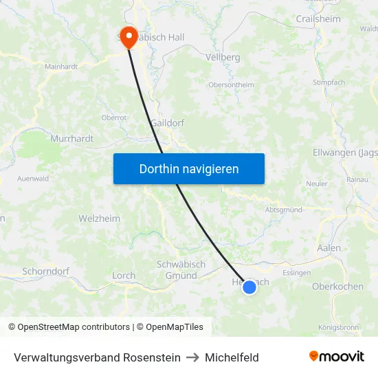 Verwaltungsverband Rosenstein to Michelfeld map
