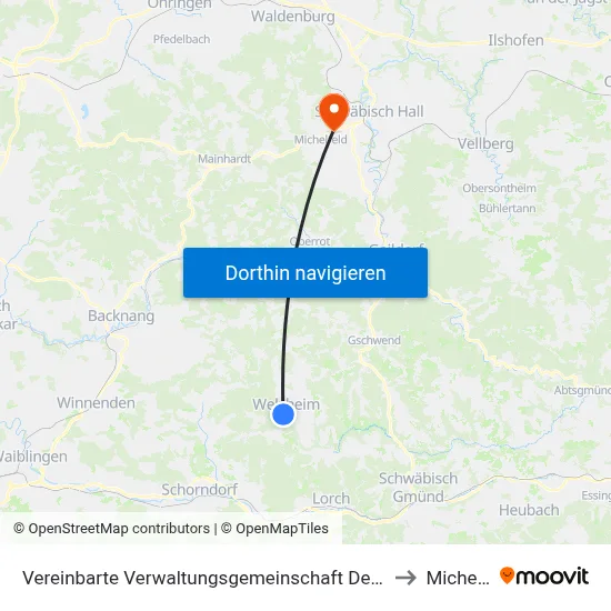 Vereinbarte Verwaltungsgemeinschaft Der Stadt Welzheim to Michelfeld map