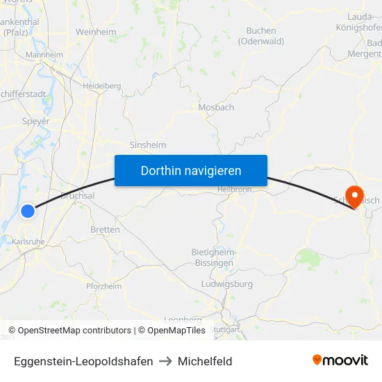 Eggenstein-Leopoldshafen to Michelfeld map