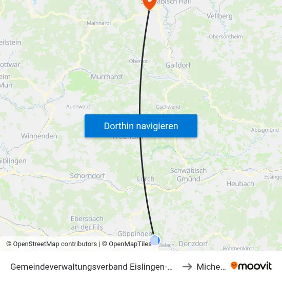 Gemeindeverwaltungsverband Eislingen-Ottenbach-Salach to Michelfeld map