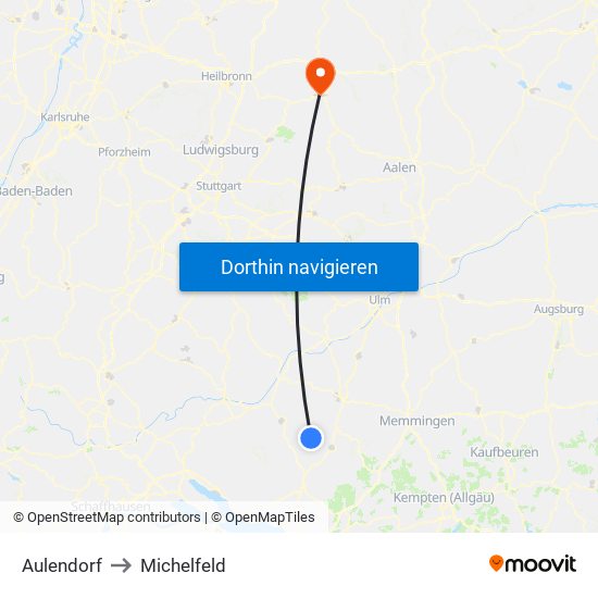 Aulendorf to Michelfeld map