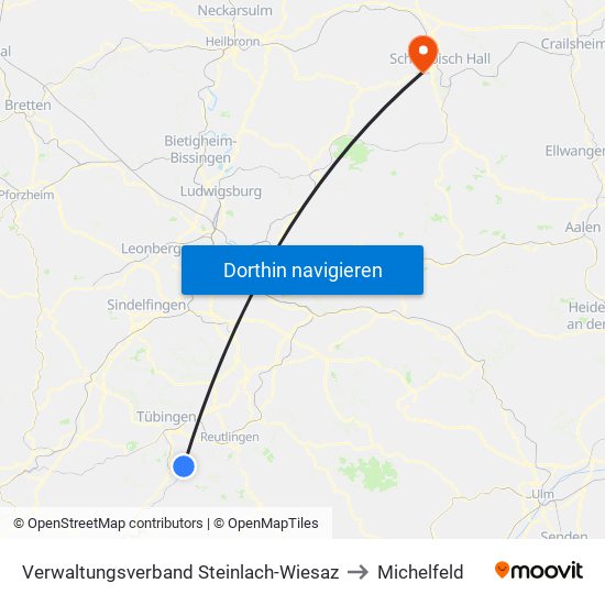 Verwaltungsverband Steinlach-Wiesaz to Michelfeld map