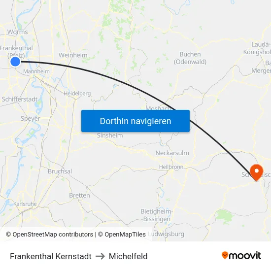 Frankenthal Kernstadt to Michelfeld map