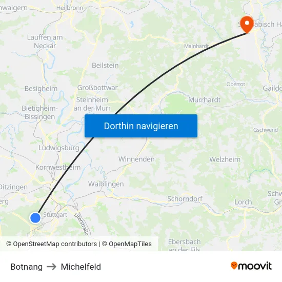 Botnang to Michelfeld map