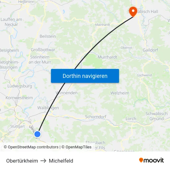 Obertürkheim to Michelfeld map