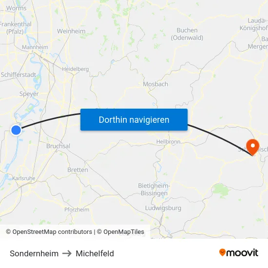 Sondernheim to Michelfeld map