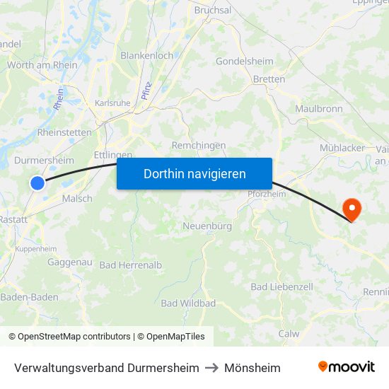 Verwaltungsverband Durmersheim to Mönsheim map