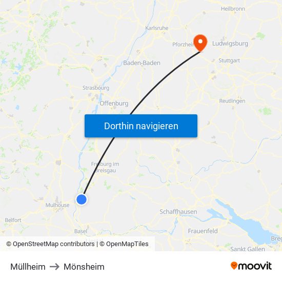 Müllheim to Mönsheim map