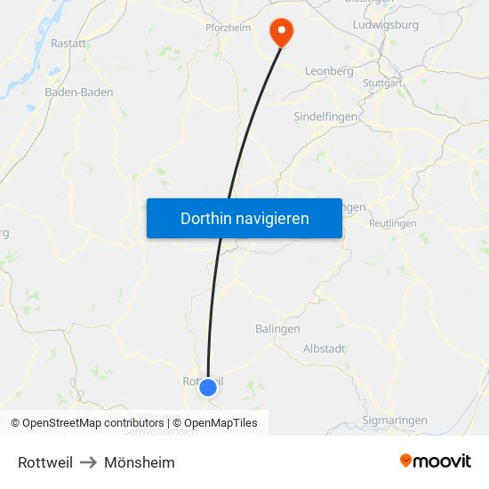 Rottweil to Mönsheim map