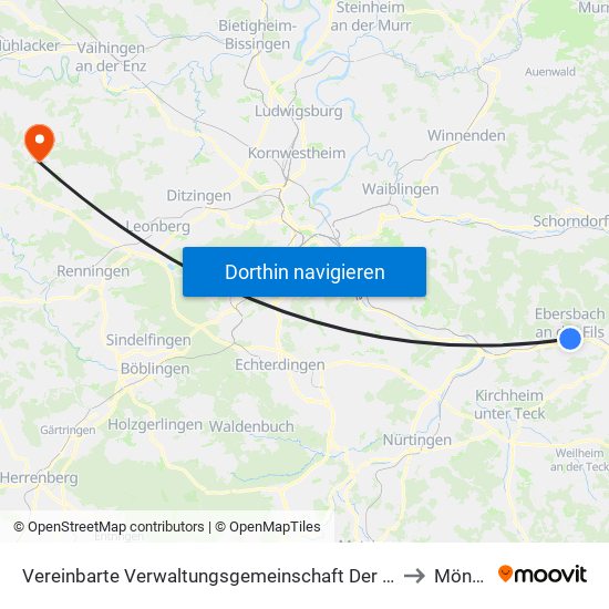 Vereinbarte Verwaltungsgemeinschaft Der Stadt Ebersbach An Der Fils to Mönsheim map