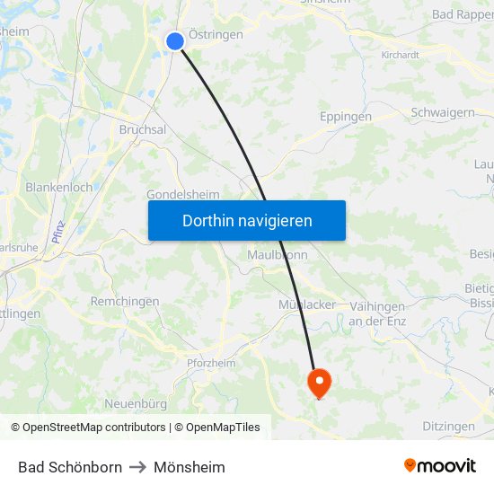 Bad Schönborn to Mönsheim map