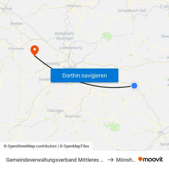 Gemeindeverwaltungsverband Mittleres Fils-Lautertal to Mönsheim map