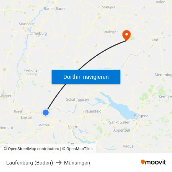 Laufenburg (Baden) to Münsingen map