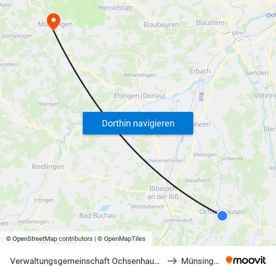 Verwaltungsgemeinschaft Ochsenhausen to Münsingen map