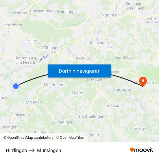 Hirrlingen to Münsingen map