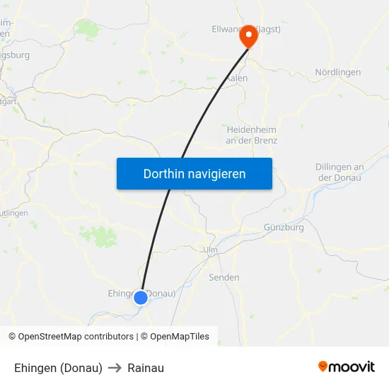 Ehingen (Donau) to Rainau map