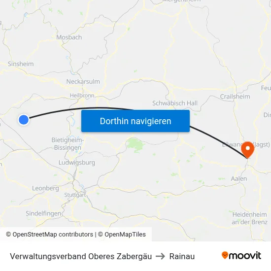Verwaltungsverband Oberes Zabergäu to Rainau map