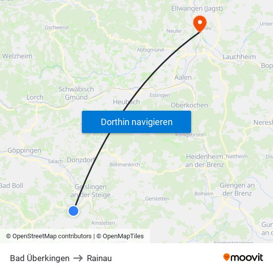 Bad Überkingen to Rainau map