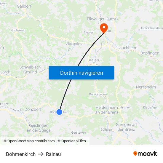 Böhmenkirch to Rainau map