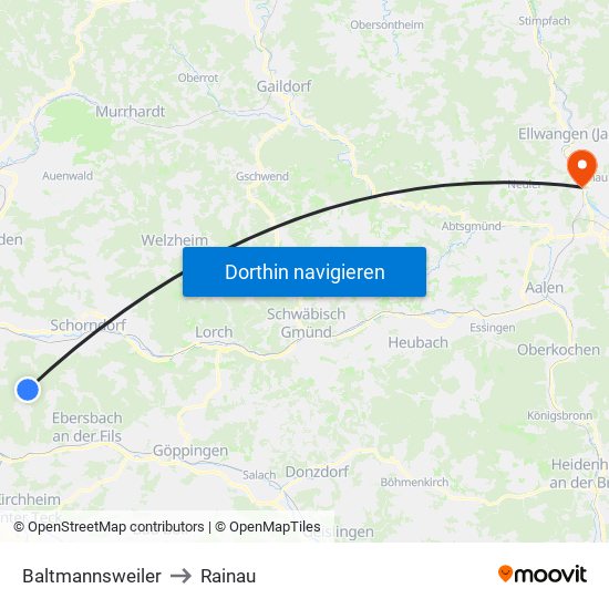 Baltmannsweiler to Rainau map
