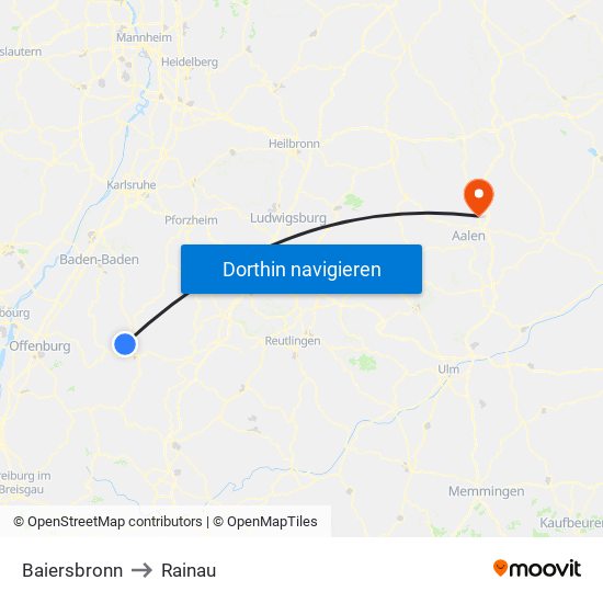 Baiersbronn to Rainau map