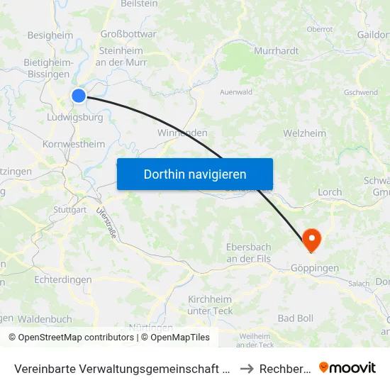 Vereinbarte Verwaltungsgemeinschaft Der Stadt Freiberg am Neckar to Rechberghausen map