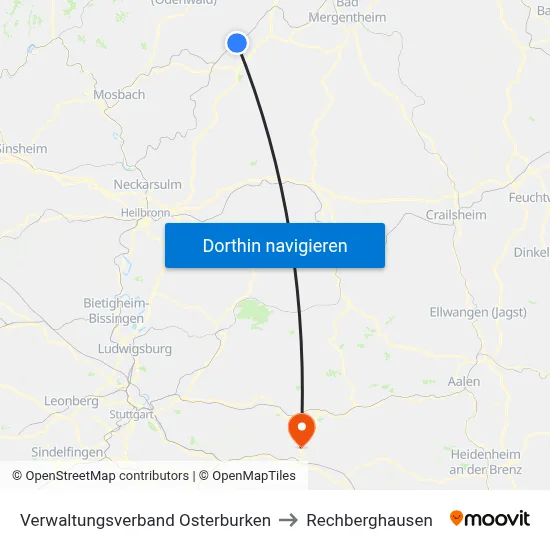 Verwaltungsverband Osterburken to Rechberghausen map